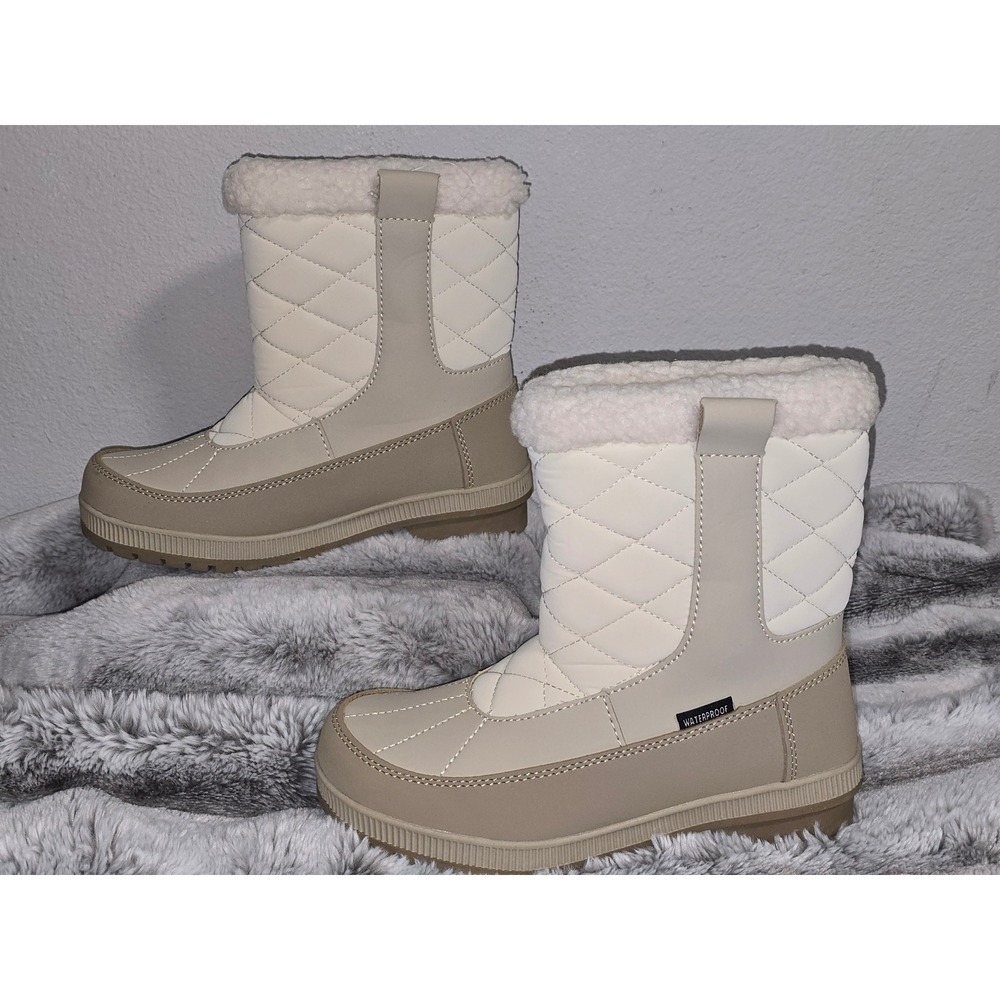 New Magellan Outdoors Womens Waterproof Quilted Snow Boots Cream SZ 6